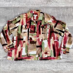 Drapers & Damons Geometric Textured Button Up Jacket Womens 2X Cotton Tan Multi